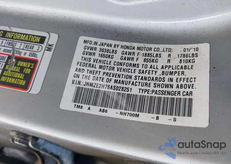 2010 Honda Insight Ex z USA, uszkodzony, nr VIN JHMZE2H76AS028251